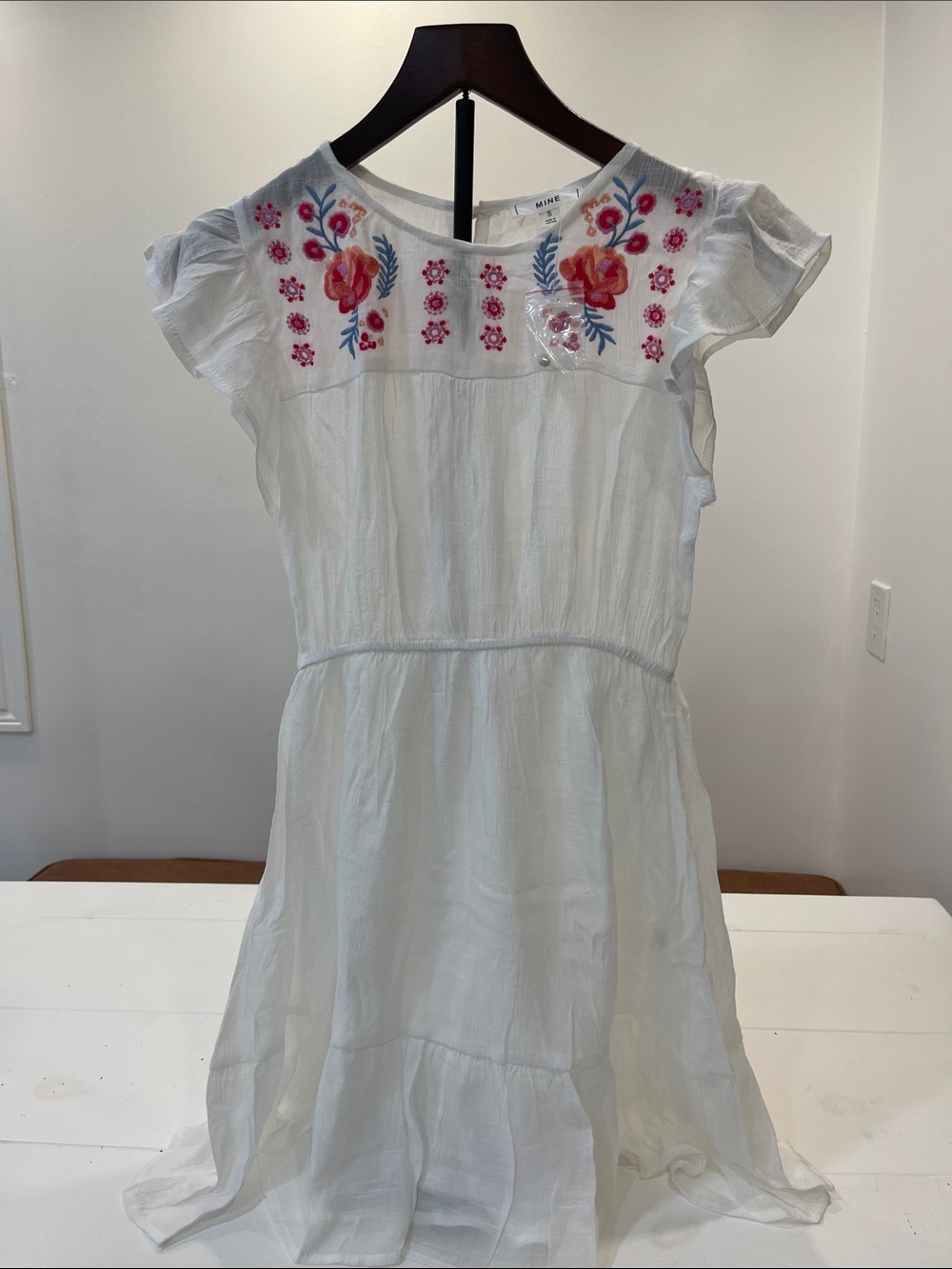 mine White Dress with Pink & Coral Floral Embroidery